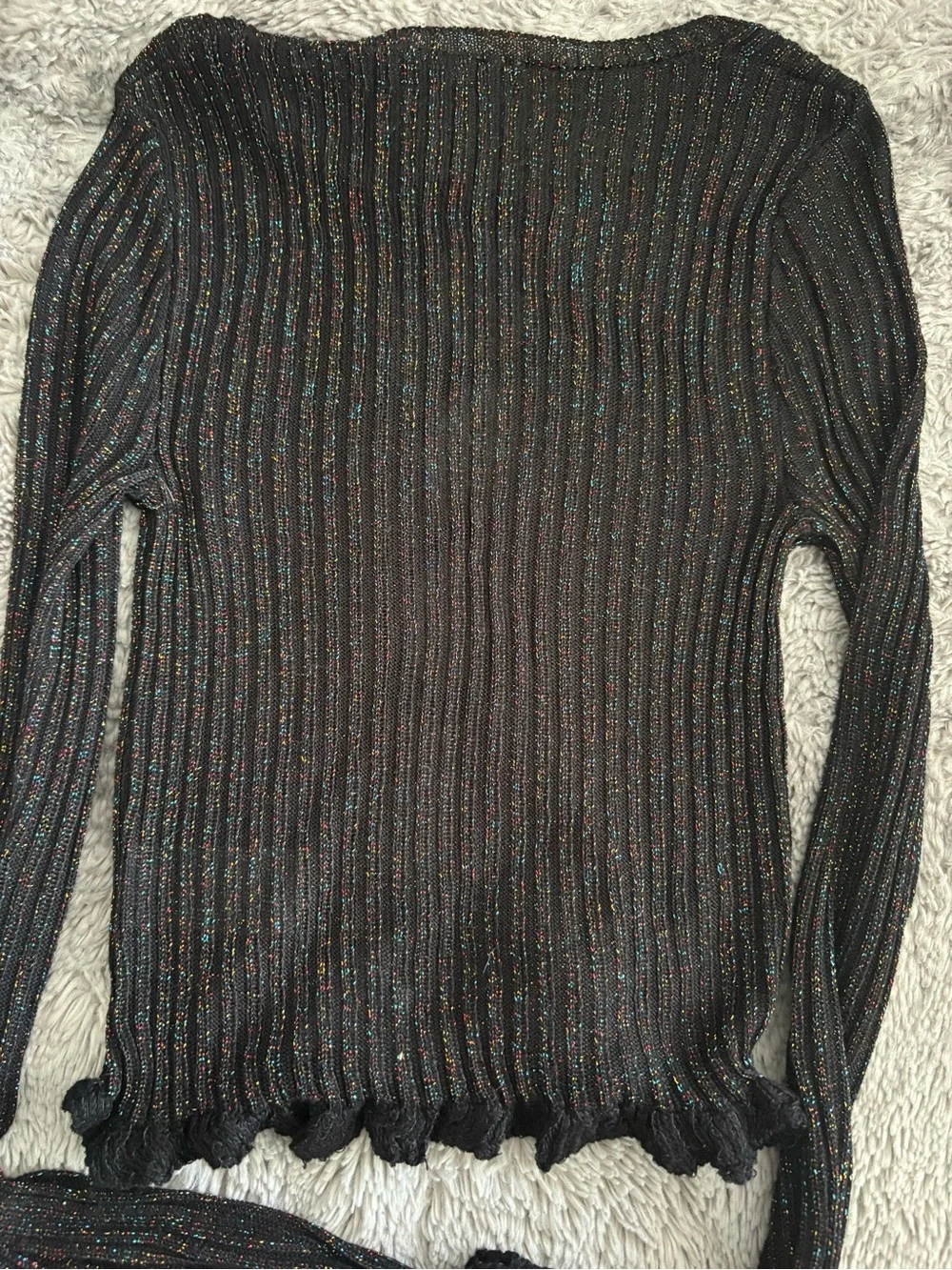 Free People Black Ribbed Long-Sleeve Cutout Crop Top